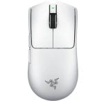 Wireless white computer mouse viewed from the top, with a green LED indicator on the scroll wheel and Razer logo on the palm area