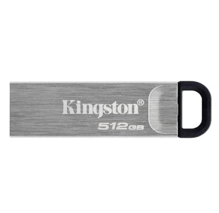 Kingston USB flash drive, 512GB capacity, metal body with black USB cap edge