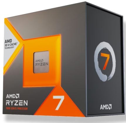 AMD Ryzen 7 processor box with orange angular design and the Ryzen logo visible.