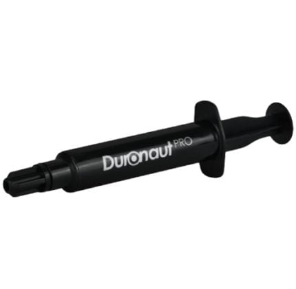 Compact hand pump labeled 'Duronaut PRO' with a pistol-style grip, used to inflate bicycle tires (bicycle repair accessory).