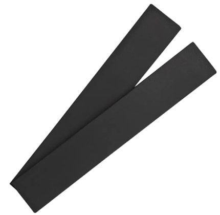 Two black fabric straps overlapping diagonally on a white background.