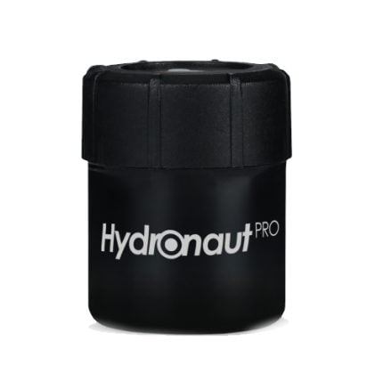 Black cylindrical bottle with a screw-on lid, labeled Hydronaut PRO.