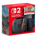 Nintendo Switch box with red packaging showing the console and gray Joy-Con controllers attached to the console area on the front.