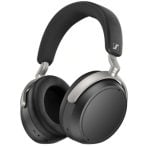Over-ear black and silver headphones with padded headband and cushions, shown from a side angle.