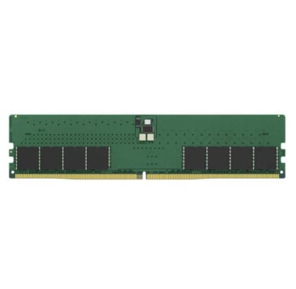 Green DDR/PC memory DIMM module with gold edge connectors and memory chips on one side, used to upgrade a desktop PC's RAM.