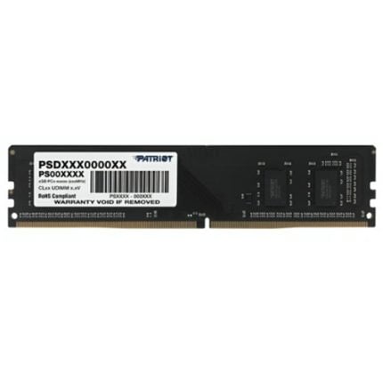 PC RAM memory module (DIMM) with Patriot label and gold edge connector ready for installation