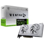 MSI GeForce RTX 5060 Ti graphics card with dual fans, pictured beside its white Ventus 2x box.