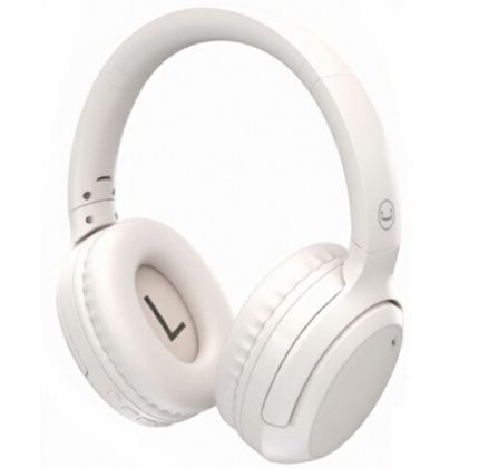 White over-ear headphones with soft cushions and an 'L' marker on the left ear cup, against a plain white background.