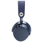 Blue over-ear headphones with a padded headband, viewed from above, featuring the Sennheiser logo on the headband.