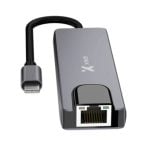 USB-C to Ethernet adapter with a short black cable and RJ-45 port.