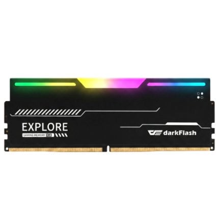 DDR4 RAM module with RGB lighting from DarkFlash, labeled Explore Gaming Memory