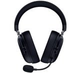 Black over-ear headset with built-in mic, front view on white background