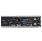 Rear I/O panel with HDMI and DisplayPort video outputs, multiple USB 3.x ports, USB-C, audio jacks, and RJ-45 Ethernet on a desktop motherboard.