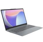 Open silver laptop angled to show keyboard and colorful abstract wallpaper on screen, against a white background.