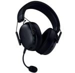 Black over-ear gaming headset with a flexible boom mic and wired connection
