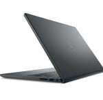 Dark gray Dell laptop opened at an angle, showing side ports