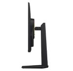 Side view of a black computer monitor mounted on a stand, shown from the left side