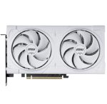 White MSI graphics card with two large cooling fans and PCIe connector visible on the bottom edge.