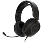 Black over-ear gaming headset with a flexible boom mic, padded ear cups, and an adjustable headband.