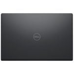 Closed Dell laptop viewed from the back, dark gray lid with a centered Dell logo.