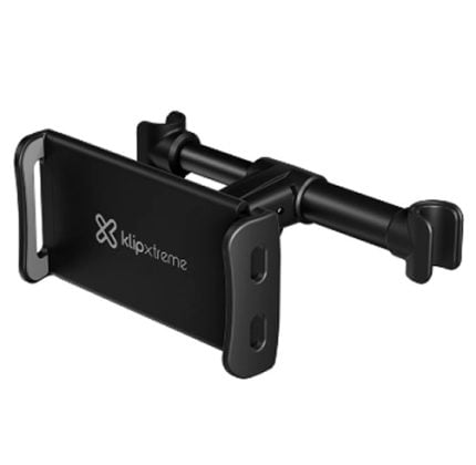 Phone mount holding a smartphone in a clamp-style holder by KlipXtreme, designed to secure a phone horizontally or vertically and attach to a rail or bar