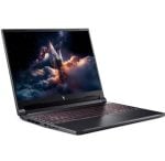 Open black gaming laptop with red-backlit keyboard on a white background; screen shows a space rocket among clouds.