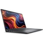 Open gray laptop showing a colorful abstract wallpaper on a white background, angled for a sleek profile.