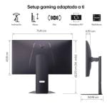 Monitor setup guide: adjustable tilt, height, rotation, 90° pivot, and wall-mount option with overall width 71.41 cm and stand depth 24.98 cm.