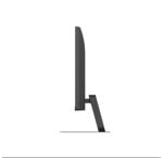 Side profile of a flat-screen monitor on an angled stand, viewed from the left.